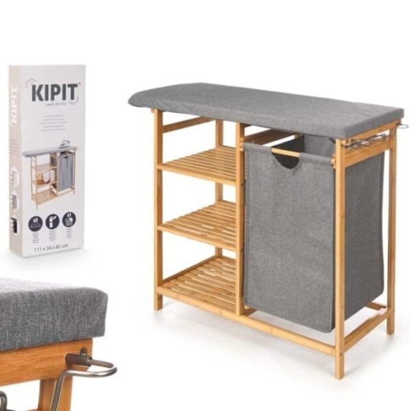 Kipit planchero bambú y tela gris con cajones 89x12 5x34 cm